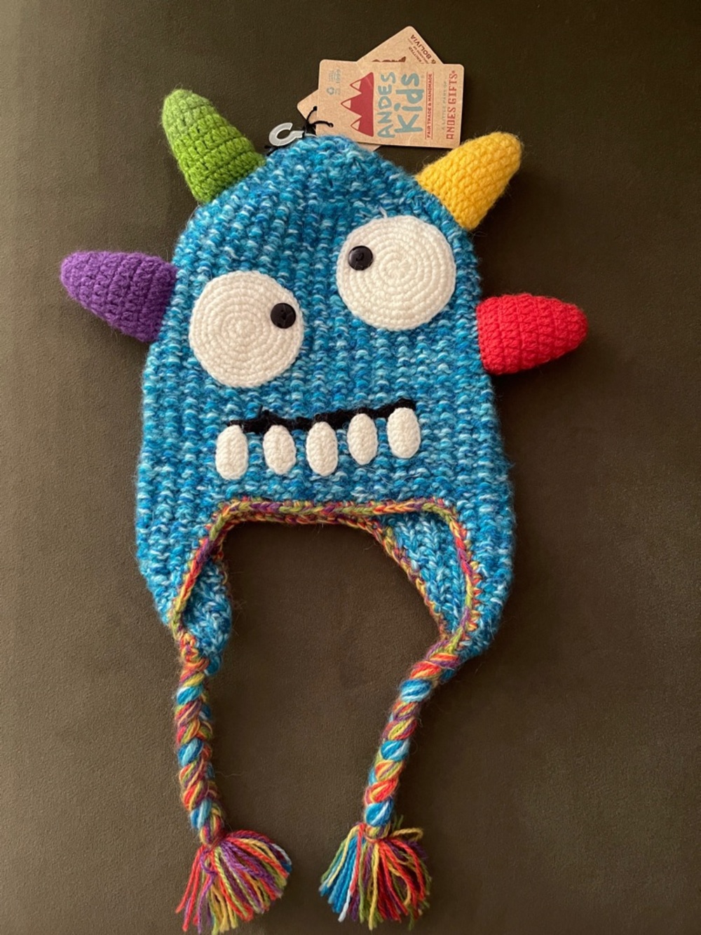 NWT Kids Bright Blue Monster Knit Earflap Hat